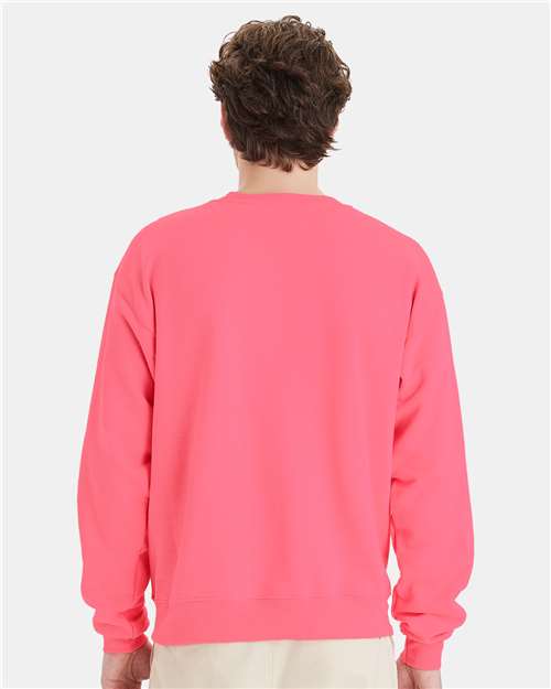 Hanes P160 EcoSmart Crewneck Sweatshirt - Safety Pink - model back
