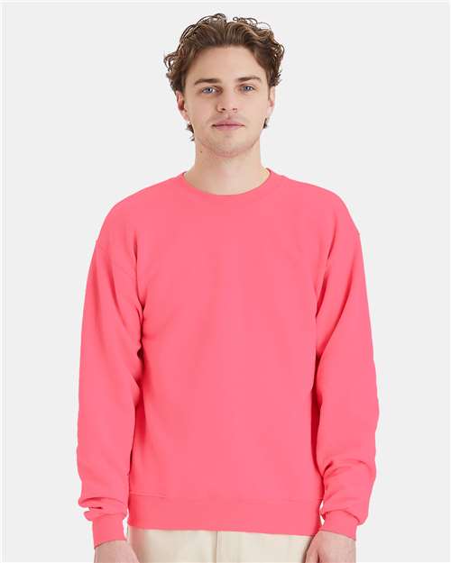 Hanes P160 EcoSmart Crewneck Sweatshirt - Safety Pink - model front