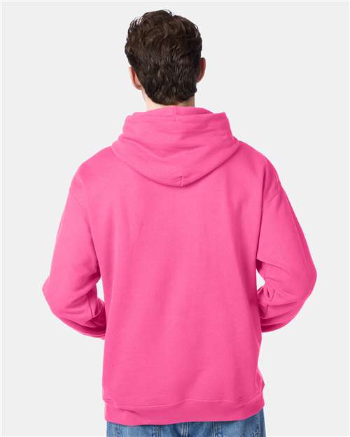 Hanes P170 EcoSmart Hooded Sweatshirt - Safety Pink - model back