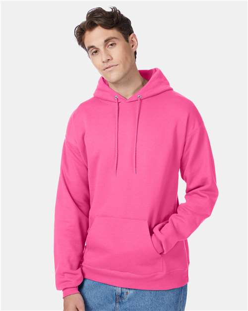 Hanes P170 EcoSmart Hooded Sweatshirt - Safety Pink - model front