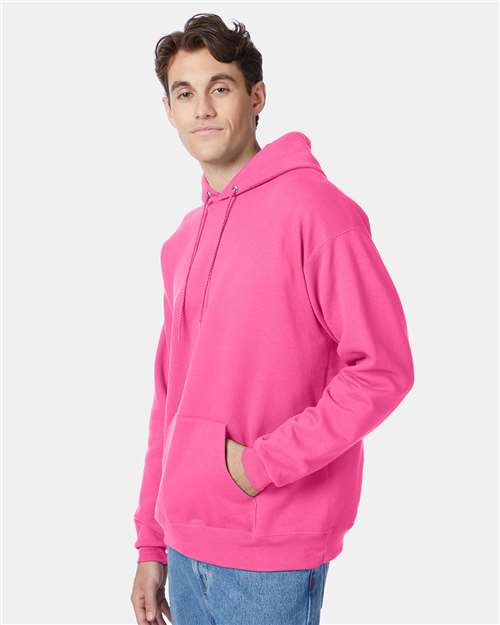 Hanes P170 EcoSmart Hooded Sweatshirt - Safety Pink - model side