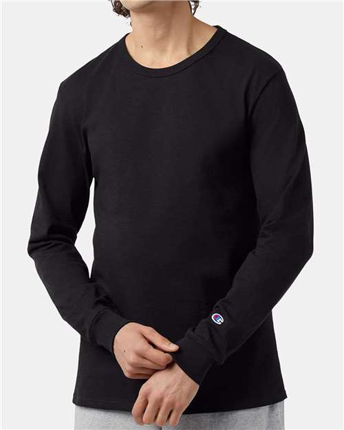 Champion T453 Unisex Heritage Jersey Long Sleeve T-Shirt - Black - model front