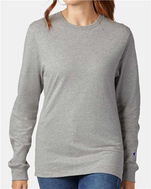 Champion T453 Unisex Heritage Jersey Long Sleeve T-Shirt - Oxford Grey - model front