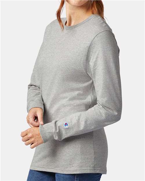 Champion T453 Unisex Heritage Jersey Long Sleeve T-Shirt - Oxford Grey - model side