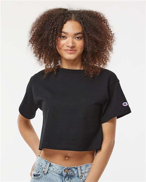 Champion T453W Women's Heritage Jersey Crop T-Shirt - Black - model front