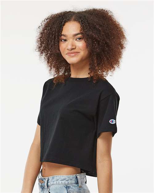 Champion T453W Women's Heritage Jersey Crop T-Shirt - Black - model side