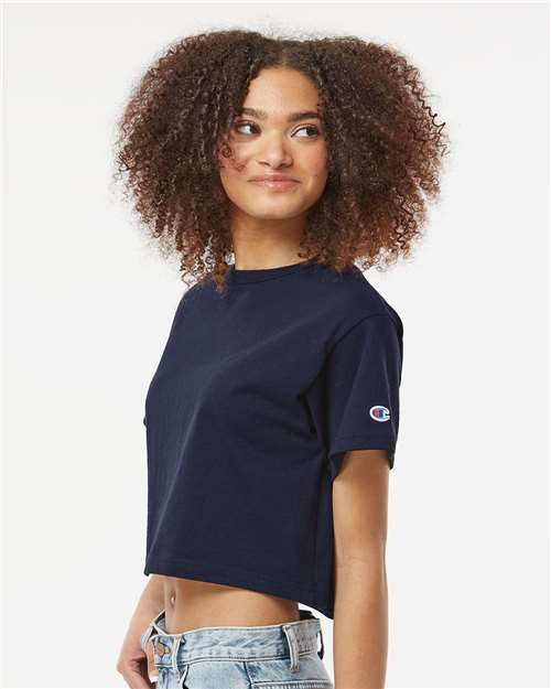 Champion T453W Women's Heritage Jersey Crop T-Shirt - Navy - model side