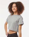 Champion T453W Women's Heritage Jersey Crop T-Shirt - Oxford Grey - model side