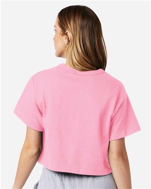 Champion T453W Women's Heritage Jersey Crop T-Shirt - Pink Candy - model back