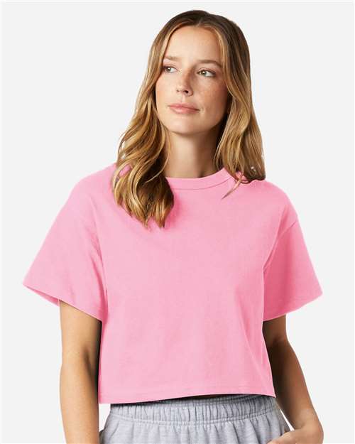 Champion T453W Women's Heritage Jersey Crop T-Shirt - Pink Candy - model front