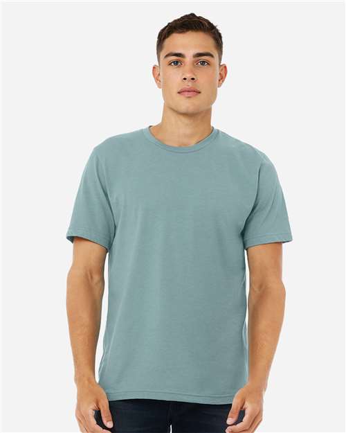 Bella+Canvas 3001CVC Unisex Heather CVC Short Sleeve Tee - Heather Blue Lagoon - model front