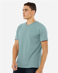 Bella+Canvas 3001CVC Unisex Heather CVC Short Sleeve Tee - Heather Blue Lagoon - model side