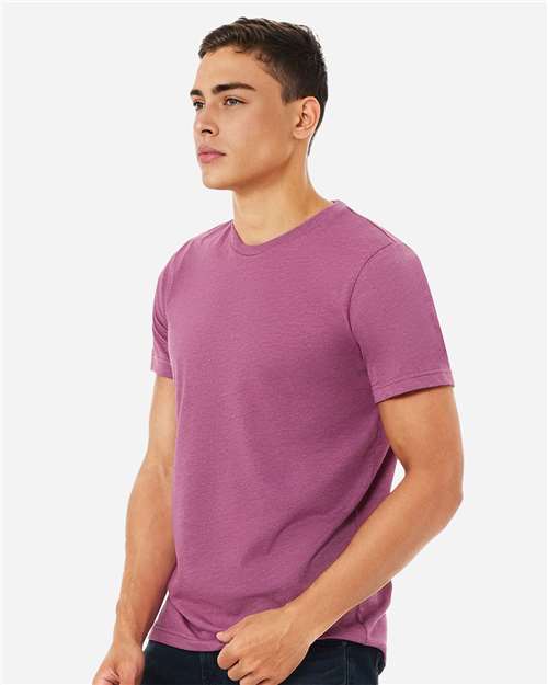 Bella+Canvas 3001CVC Unisex Heather CVC Short Sleeve Tee - Heather Magenta - model side