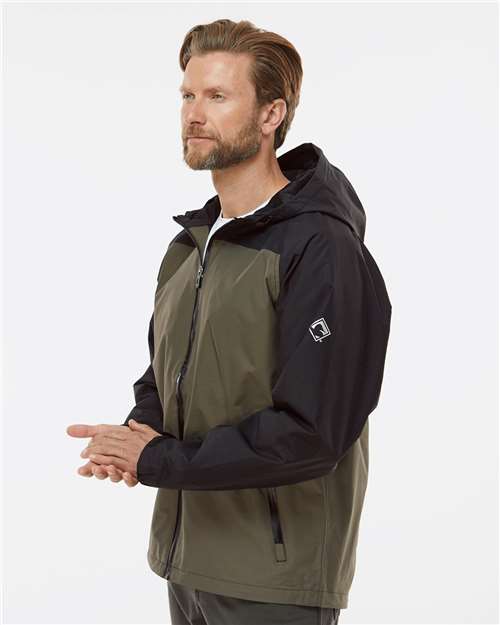 DRI DUCK 5335 Unisex Torrent Waterproof Hooded Jacket - Olive/ Black - model side