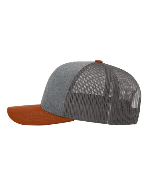 Richardson 112 Snapback Trucker Cap - Heather Grey/ Charcoal/ Dark Orange - side