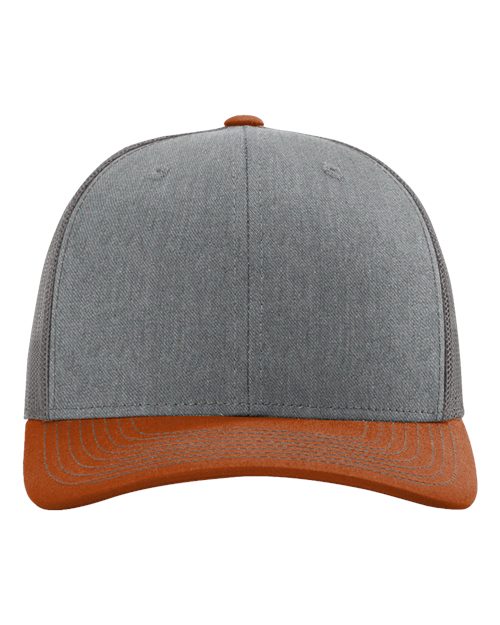 Richardson 112 Snapback Trucker Cap - Heather Grey/ Charcoal/ Dark Orange - front