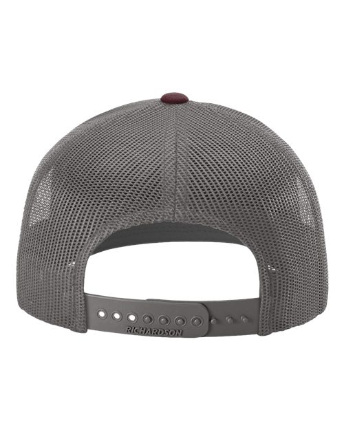 Richardson 112 Snapback Trucker Cap - Heather Grey/ Charcoal/ Maroon - back