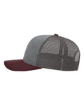 Richardson 112 Snapback Trucker Cap - Heather Grey/ Charcoal/ Maroon - side