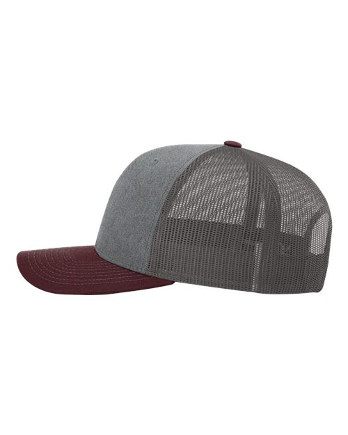 Richardson 112 Snapback Trucker Cap - Heather Grey/ Charcoal/ Maroon - side