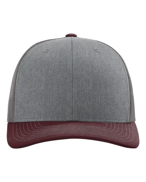 Richardson 112 Snapback Trucker Cap - Heather Grey/ Charcoal/ Maroon - front