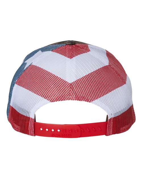 Richardson 112PM Printed Mesh Trucker Cap - Mossy Oak Break-Up Country/ Stars & Stripes - back