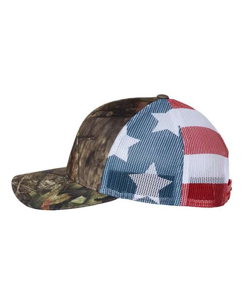 Richardson 112PM Printed Mesh Trucker Cap - Mossy Oak Break-Up Country/ Stars & Stripes - side
