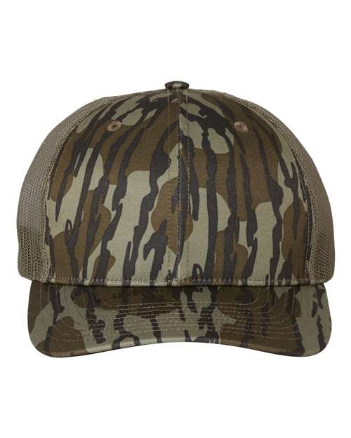 Richardson 112P Printed Trucker Cap - Mossy Oak Bottomland/ Loden - front