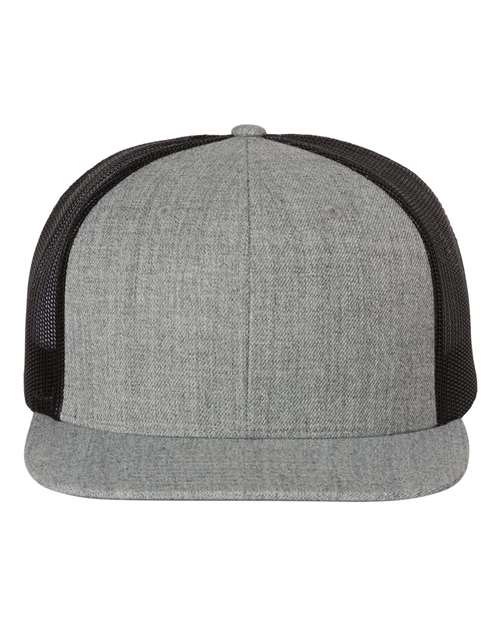 Richardson 511 Wool Blend Flat Bill Trucker Cap - Heather Grey/ Black - front
