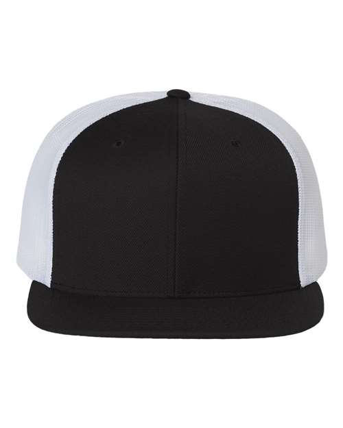 Richardson 511 Wool Blend Flat Bill Trucker Cap - Black/ White - front