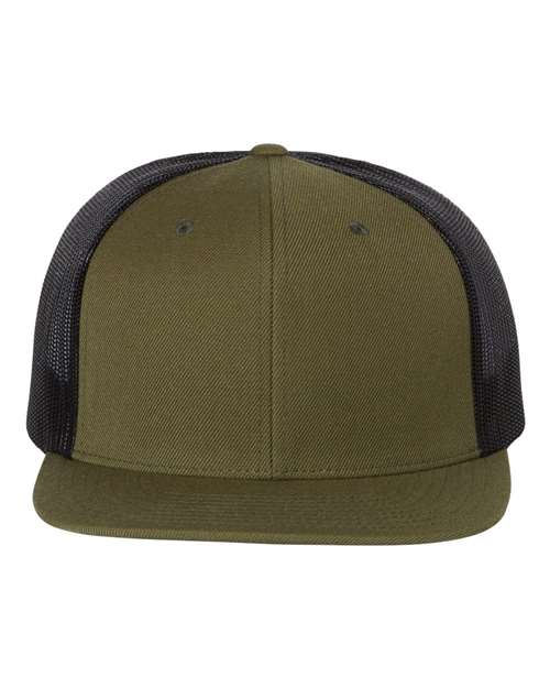 Richardson 511 Wool Blend Flat Bill Trucker Cap - Loden/ Black - front