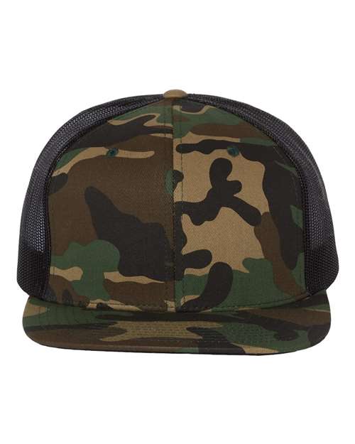 Richardson 511 Wool Blend Flat Bill Trucker Cap - Green Camo/ Black - front