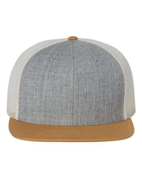 Richardson 511 Wool Blend Flat Bill Trucker Cap - Heather Grey/ Birch/ Biscuit - front