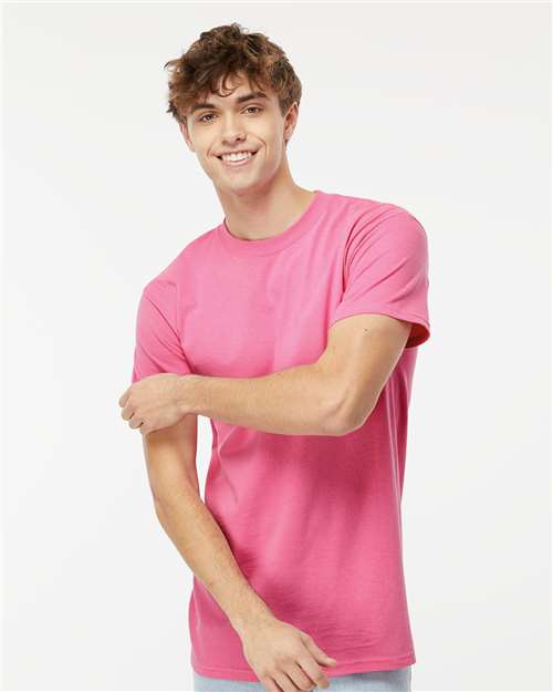 M&O 4800 Men's Gold Soft Touch T-Shirt - Azalea - model front