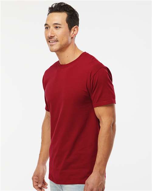 M&O 4800 Men's Gold Soft Touch T-Shirt - Cardinal Red - model side