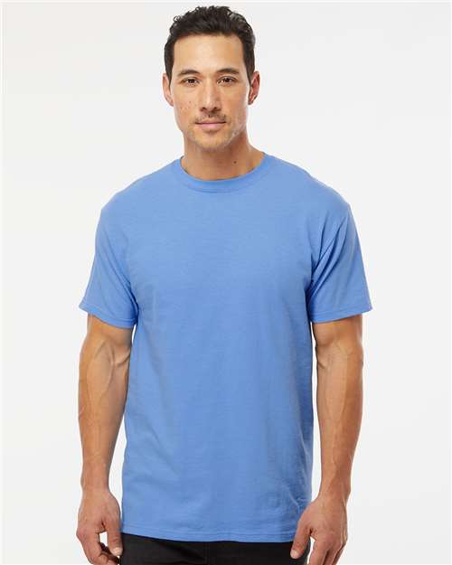 M&O 4800 Men's Gold Soft Touch T-Shirt - Carolina Blue - model front