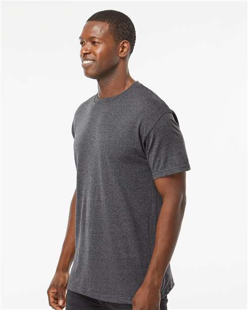 M&O 4800 Men's Gold Soft Touch T-Shirt - Dark Heather - model side