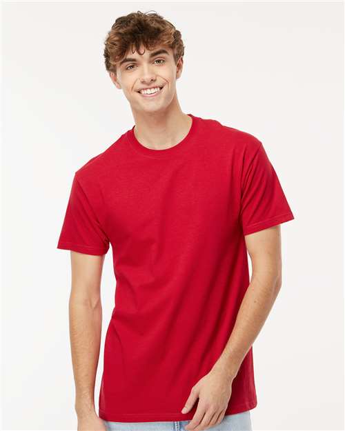 M&O 4800 Men's Gold Soft Touch T-Shirt - Deep Red - model front