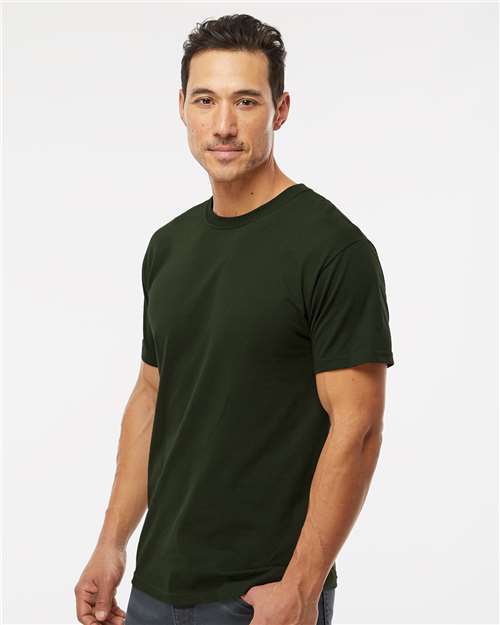 M&O 4800 Men's Gold Soft Touch T-Shirt - Forest Green - model side