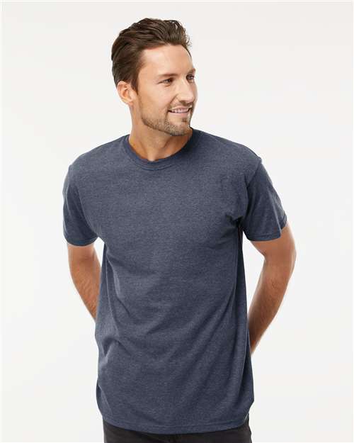 M&O 4800 Men's Gold Soft Touch T-Shirt - Heather Navy - model front