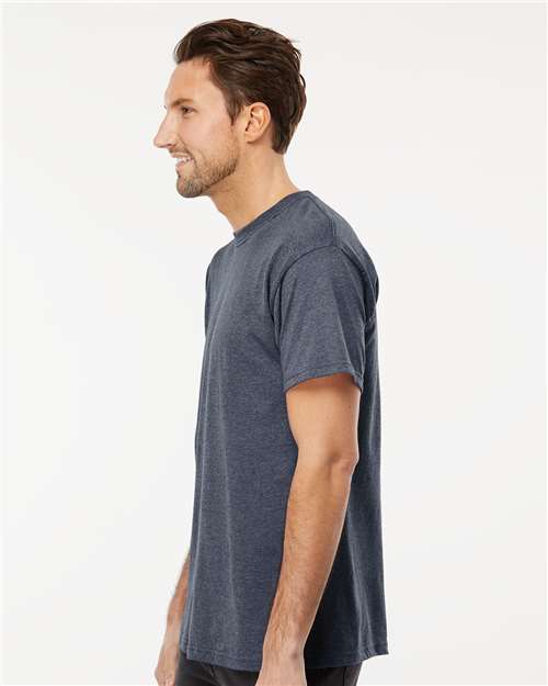 M&O 4800 Men's Gold Soft Touch T-Shirt - Heather Navy - model side