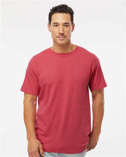 M&O 4800 Men's Gold Soft Touch T-Shirt - Heather Red - model front