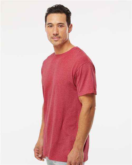 M&O 4800 Men's Gold Soft Touch T-Shirt - Heather Red - model side