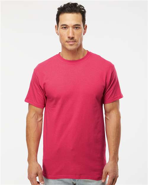M&O 4800 Men's Gold Soft Touch T-Shirt - Heliconia - model front