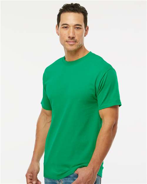 M&O 4800 Men's Gold Soft Touch T-Shirt - Irish Green - model side