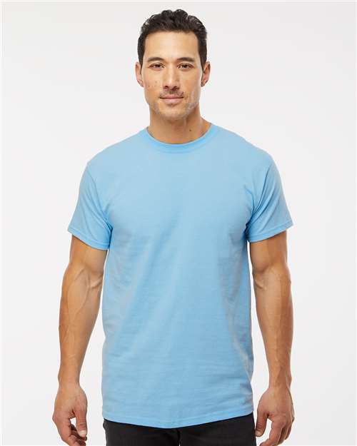 M&O 4800 Men's Gold Soft Touch T-Shirt - Light Blue - model front