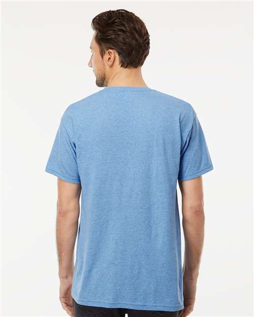M&O 4800 Men's Gold Soft Touch T-Shirt - Light Blue Heather - model back