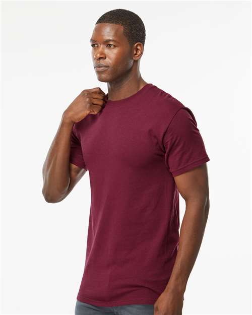 M&O 4800 Men's Gold Soft Touch T-Shirt - Maroon - model side