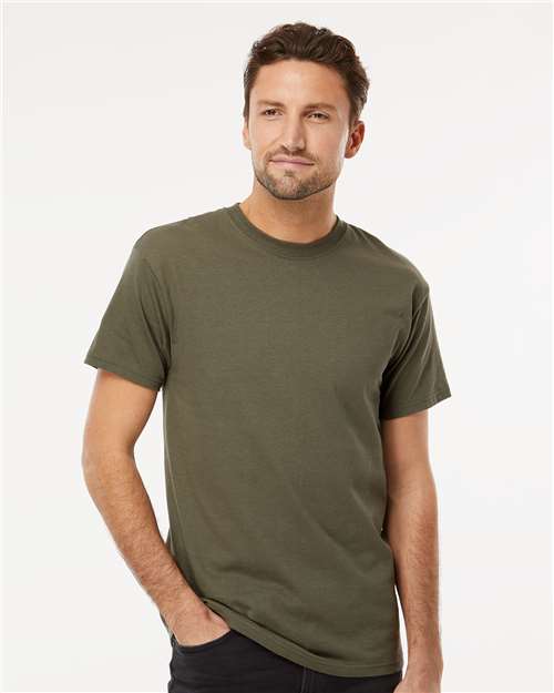 M&O 4800 Men's Gold Soft Touch T-Shirt - Military Green - model front