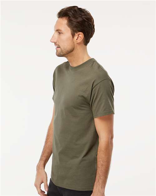 M&O 4800 Men's Gold Soft Touch T-Shirt - Military Green - model side