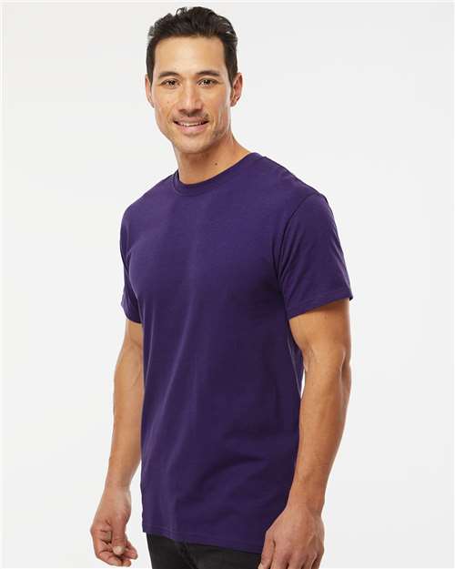 M&O 4800 Men's Gold Soft Touch T-Shirt - Purple - model side